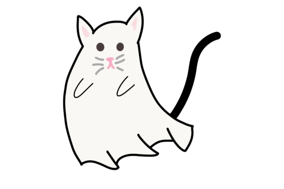 Charming Ghost Cat: A Spooky Yet Adorable Embroidery Design