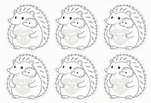 Cute Hedgehog Mom and Baby Heart Outline