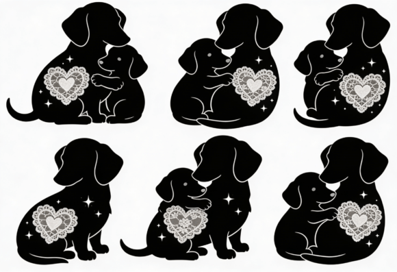 Dachshund Mom and Puppy Silhouette