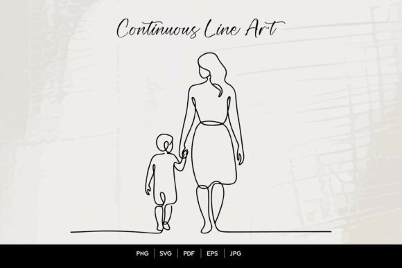 Mother Child Walking Line Art: A Heartfelt Embroidery Design