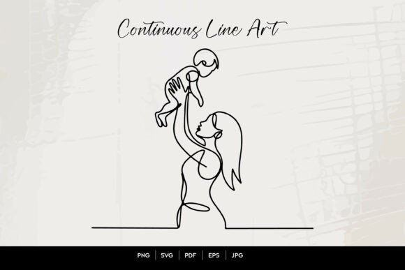 Mother Lifting Child Line Art: A Heartfelt Embroidery Design