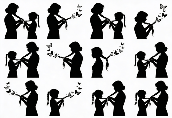 Review: Mom Braiding Daughter's Hair Silhouette